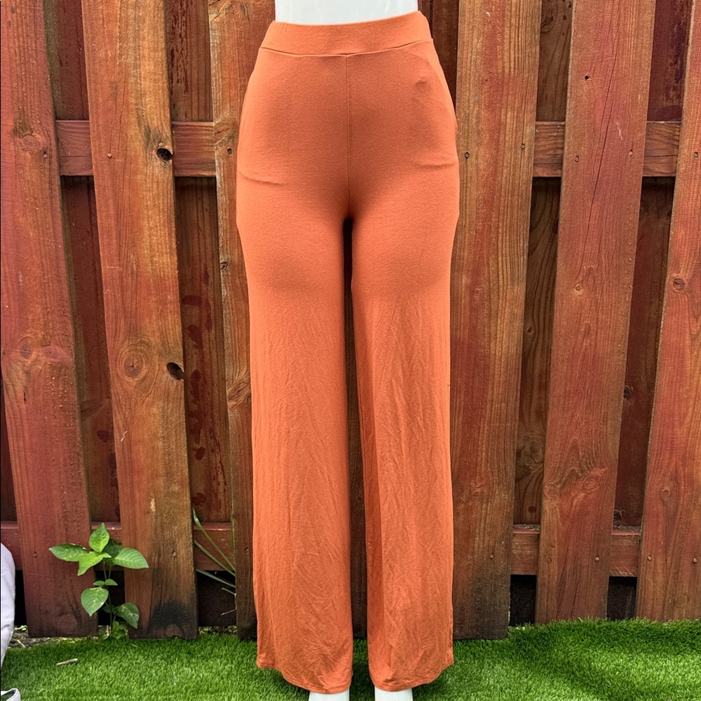 Elegant Terracotta Wide-Leg Pants Size S